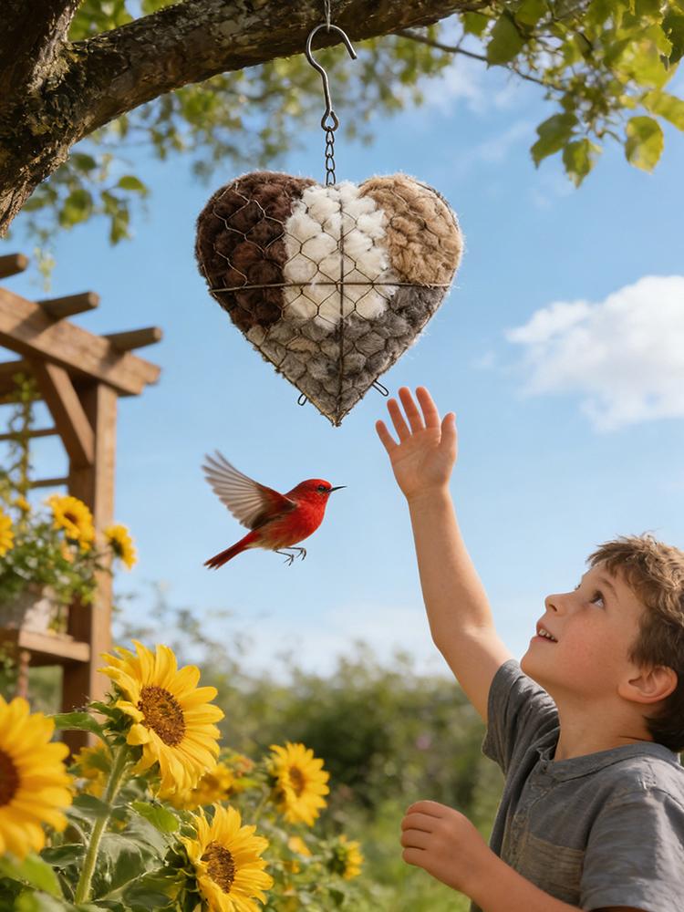 Bird Nesting Heart Refillable Hangable Outdoor Box Bird Nesting Material Holder for Parakeet Cockatiel Canary Finch Winter