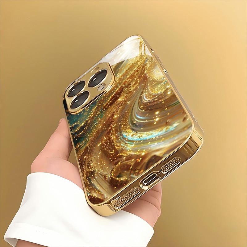 Goldene Wellen Hochwertige Handyhülle Galvanisiertes Glas TPU Handyhülle für iPhone 17 16 15 14 13 12 11pm Pro Plus Sturzfest