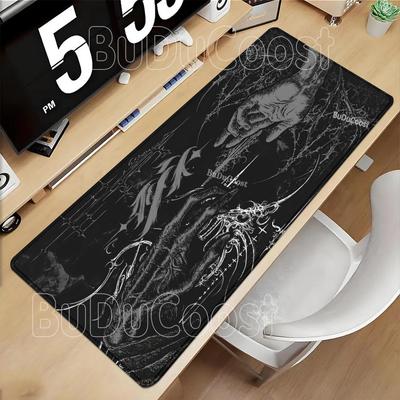 Alfombrilla de ratón con patrón de arte en blanco y negro de dibujos animados, alfombrilla de teclado antideslizante para juegos, alfombrilla de escritorio para esports, anime, chica kawaii, impresión HD, bordado, alfombrilla de escritorio