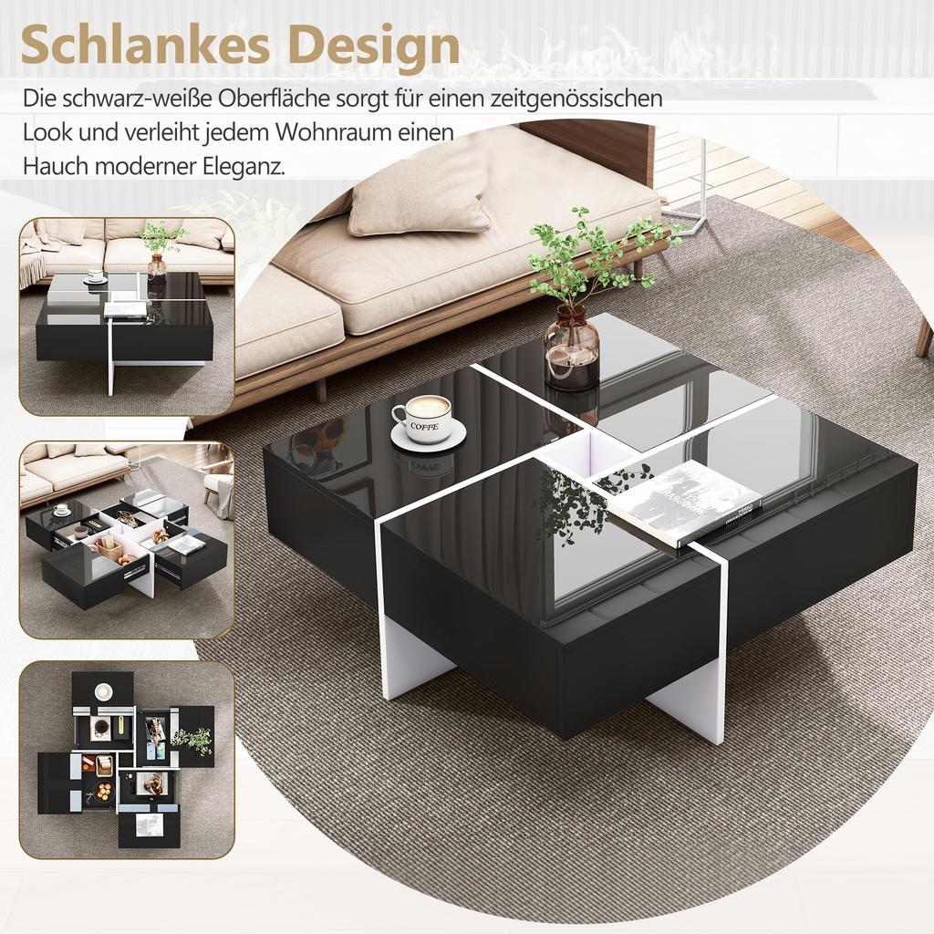 Couchtisch Hochglanz 4 Schubladen Moderner Kaffeetisch Sofatisch Beistelltisch Teetisch, Büro, Empfang, Bis 30KG