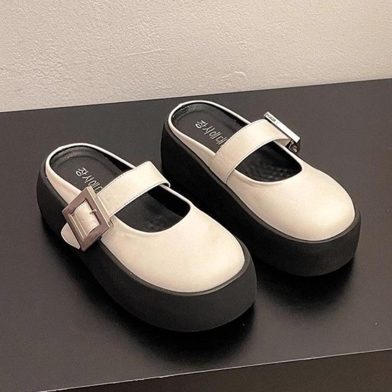 Round Toe Platform Buckle Heeled Women's Slippers and Ladies Sandals Easy Wears Shoes Summer 2025 Designer Luxury Trend Slides