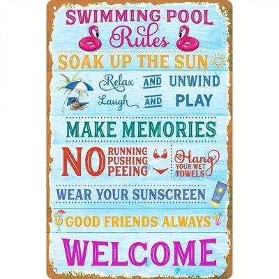 Vintage Poolregeln Metallwandkunst Dekor Retro Schwimmsicherheitsschild Heimbar Café