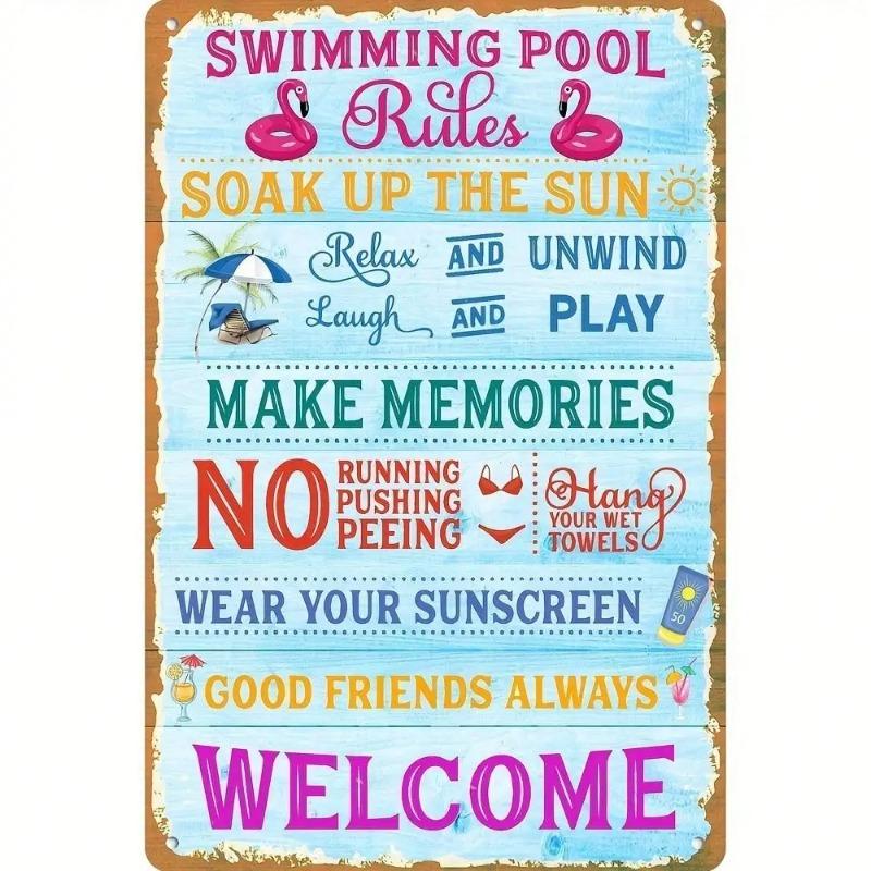 Vintage Pool Rules Metal Wall Art Decor Retro Swimming Safety Sign Home Bar Cafe