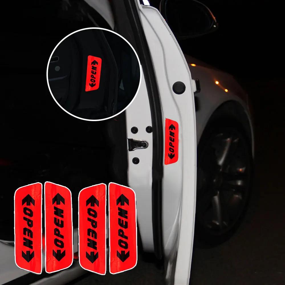 4PCS Car Door Open Reflective Universal Stickers Auto Exterior Night Reflection Warning Tape Colorful Safety Warning Reflective