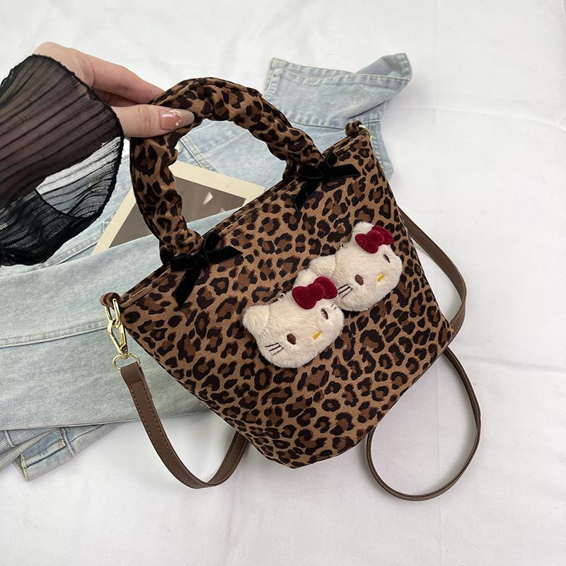 New retro leopard print bag cute shoulder messenger bag women's casual cartoon shoulder bag tote bag women's bag