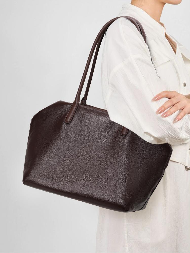 

Women s Genuine Top Grain Leather Tote Bag Brown Handbag with Double Handles – Classic Shoulder Bag for Daily Use