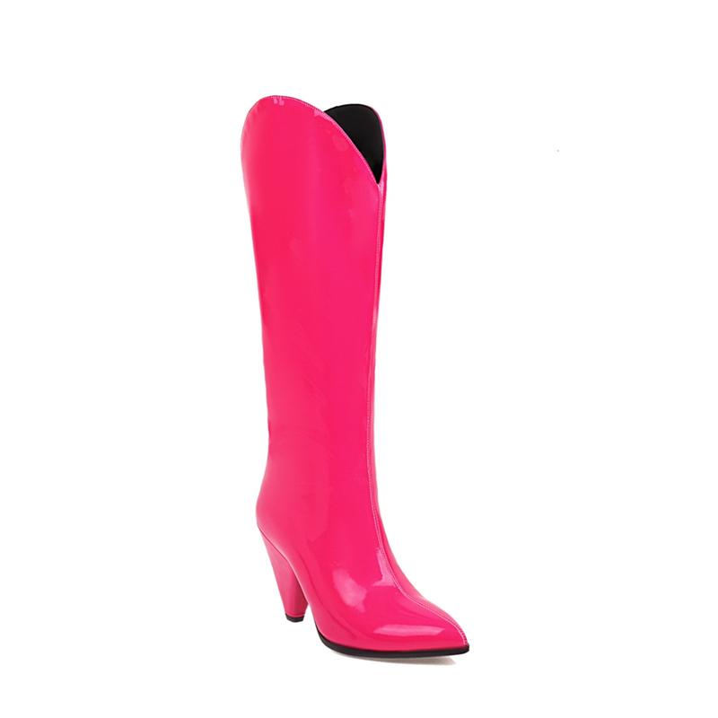 Yellow Women's High Boots Winter Shoes Fashion Western High Knee Boots Women Pink Patent Leather Party Shoes Ladies Large Size