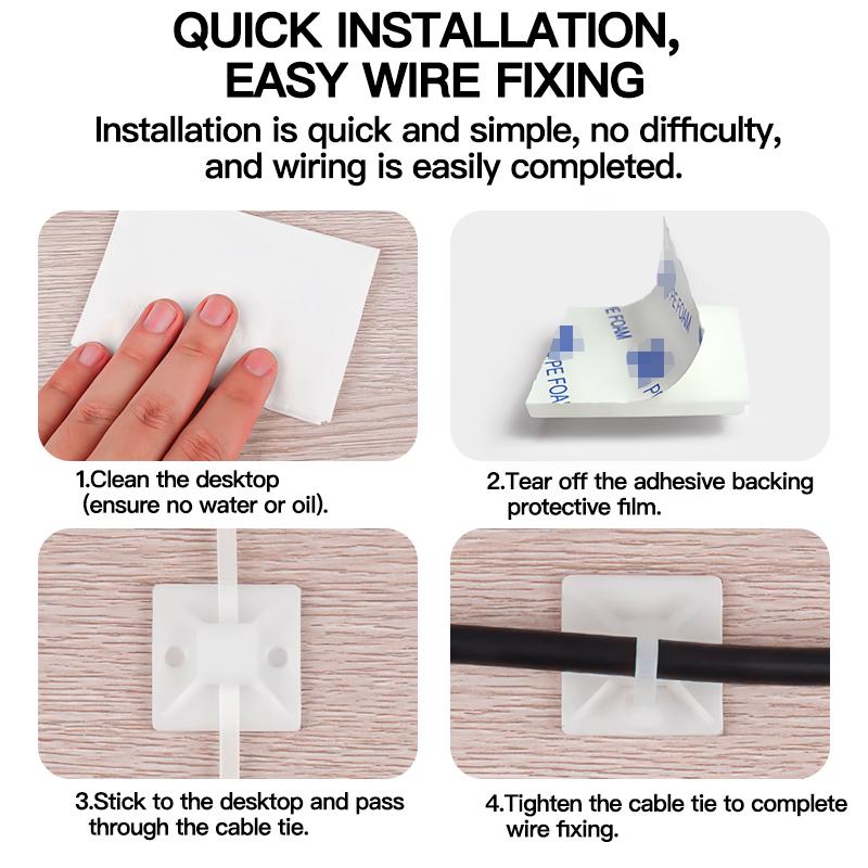 250/500/1000pcs Zip Tie Mounts Durable Clip Clamp Wall Holder Base Adhesive Backed Cable Ties Mount Holder Cable Wire