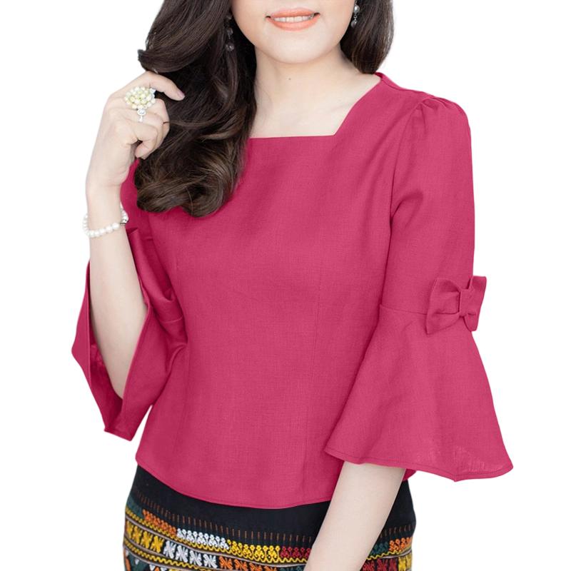 ZANZEA Women Casual Sqaure Collar Loose 3/4 Sleeve Cotton Blouse