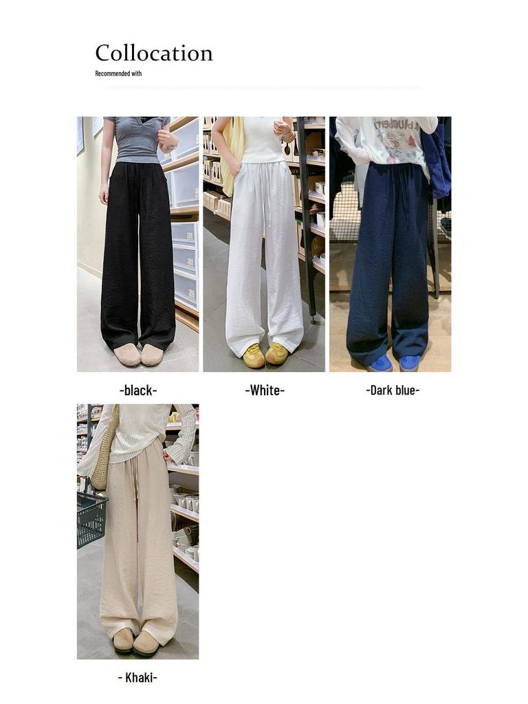 Women's Wide-Leg Ice Silk High Waist Pants - Spring Style 2026, Cotton Linen Feel, Loose Casual Fit.