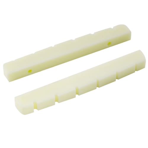 Musiclily Pro 42mm Urea Resin Plastic Pre-Grooved Nuts for 6-String Stratocasters, Flat Bottom, Black (Set of 2)