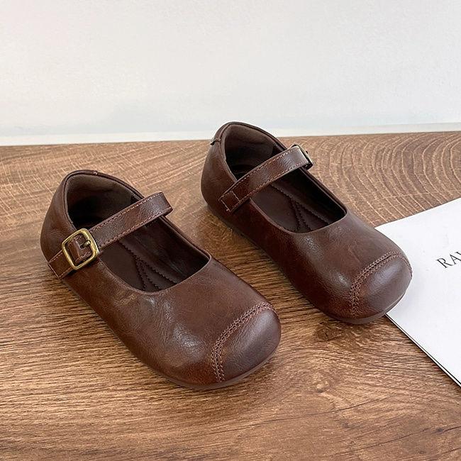 

Girls Flat Shoes Solid Color Versatile Kids Leather Shoes Non-slip Soft Sole 2025 New Children Dance Shoes Princess Ins Trendy 22 коричневый