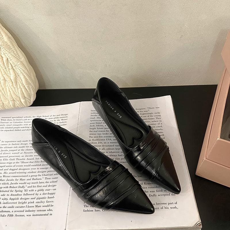 Fashion Spring New Single Shoes Women Fashion Pointed Head Shallow Mouth Fold Soft Sole Anti-slip Wear-resistant Low Heel Shoes