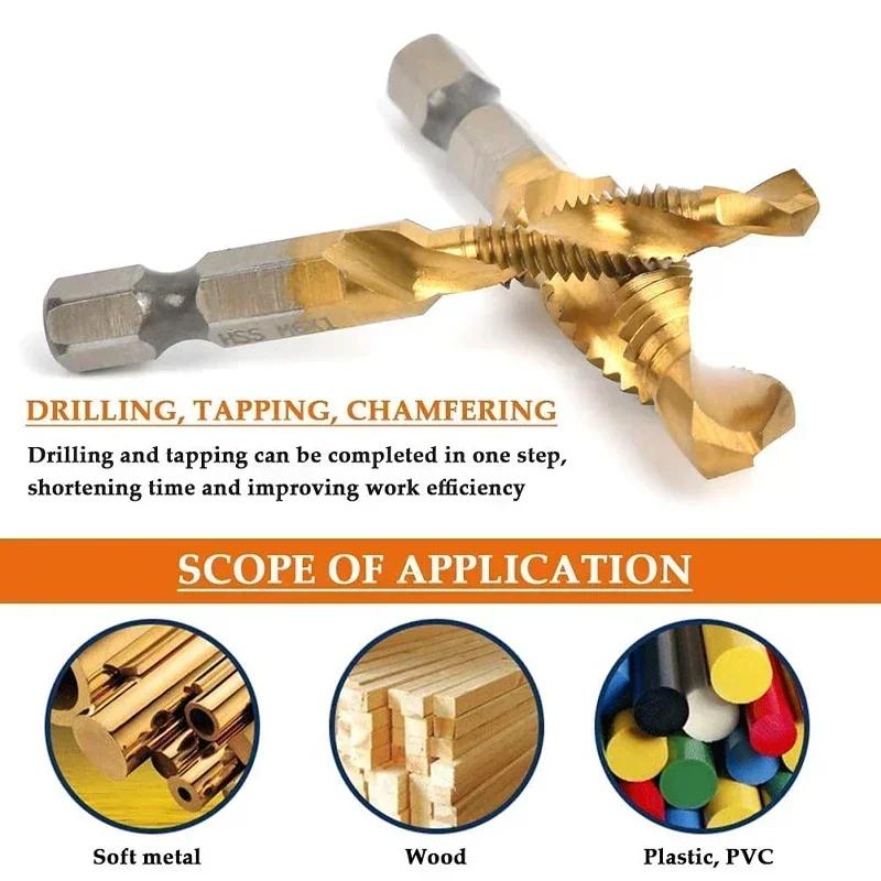 M3 M4 M5 M6 M8 M10 High Speed Steel Drill Spiral Titanium Tap Hexagonal Shank High Speed Steel Tapping Drill Tool Accessories