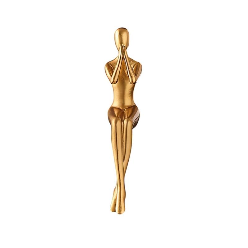Shelf Sitter Statue Abstract Art Sculptures Matte Gold Sitting Thinker Figurine Seating Display Statue for Consoles Table, Shelf Arrangement and