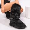 Winter Fur New Design Onepiece Raccoon FurFemale Snow Boots Fur Shoes OutdoorMid Leg Boots Y2k Cool Pink Girl