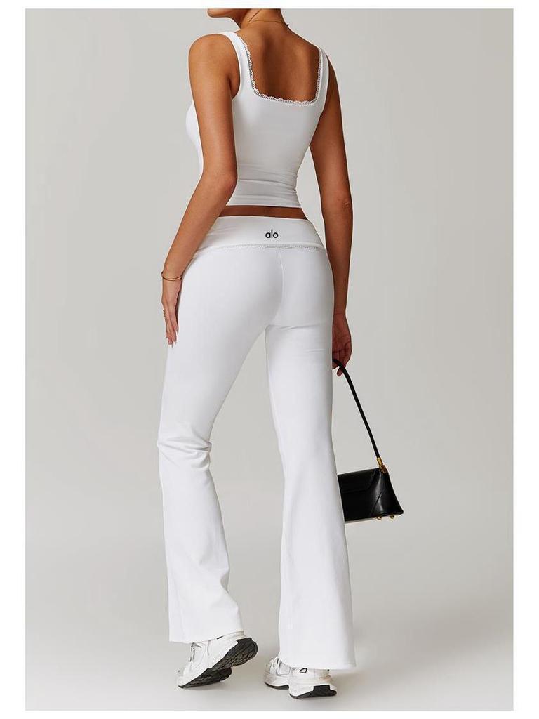 Prada Damen High-Waist Yoga Schlankmachende Weitbeinige Hosen & Spitze Fitness Set