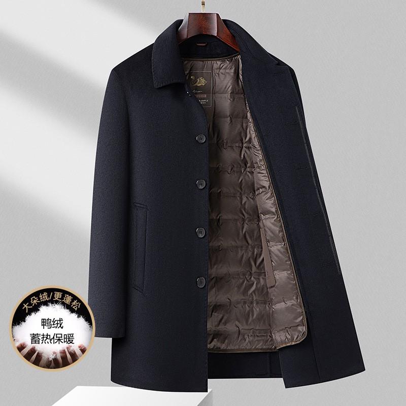 Mens Reversible Wool-Blend Coat With Removable 90% White Duck Down Liner Mid-Length Warm Winter Outerwear