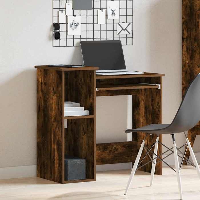 VidaXL Bureau avec étagères chêne fumé 84x40x78 cm bois d'ingénierie, bureau d'ordinateur, bureau debout, bureau avec 860449