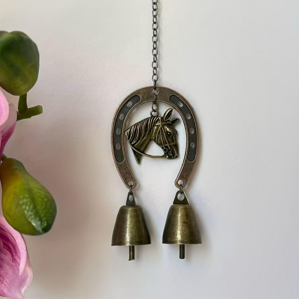 Creative Retro Wind Chimes Horse-Shaped Courtyard Hanging Ornament Blessing Metal Pendant  Backyard