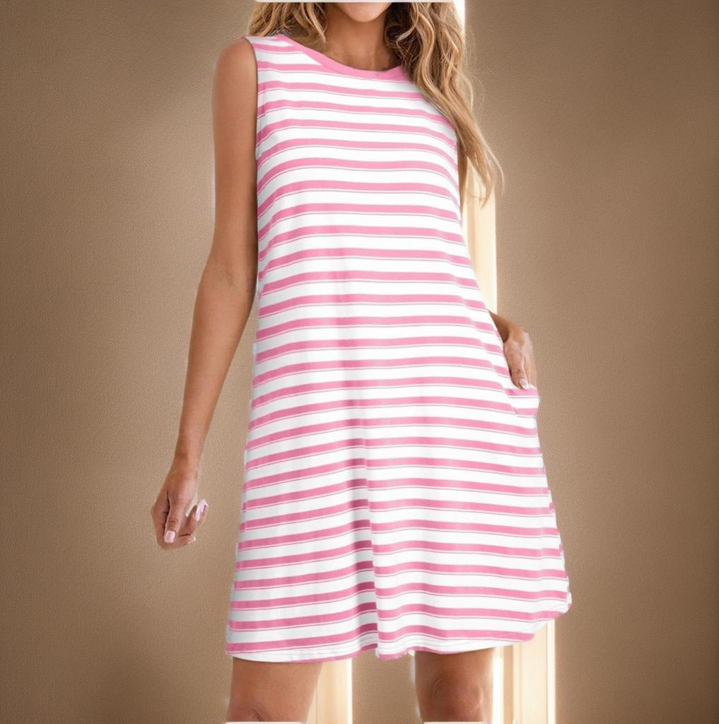 Ladies' Loose Comfortable Casual And Fashionable Striped Plaid Sleeveless Dress