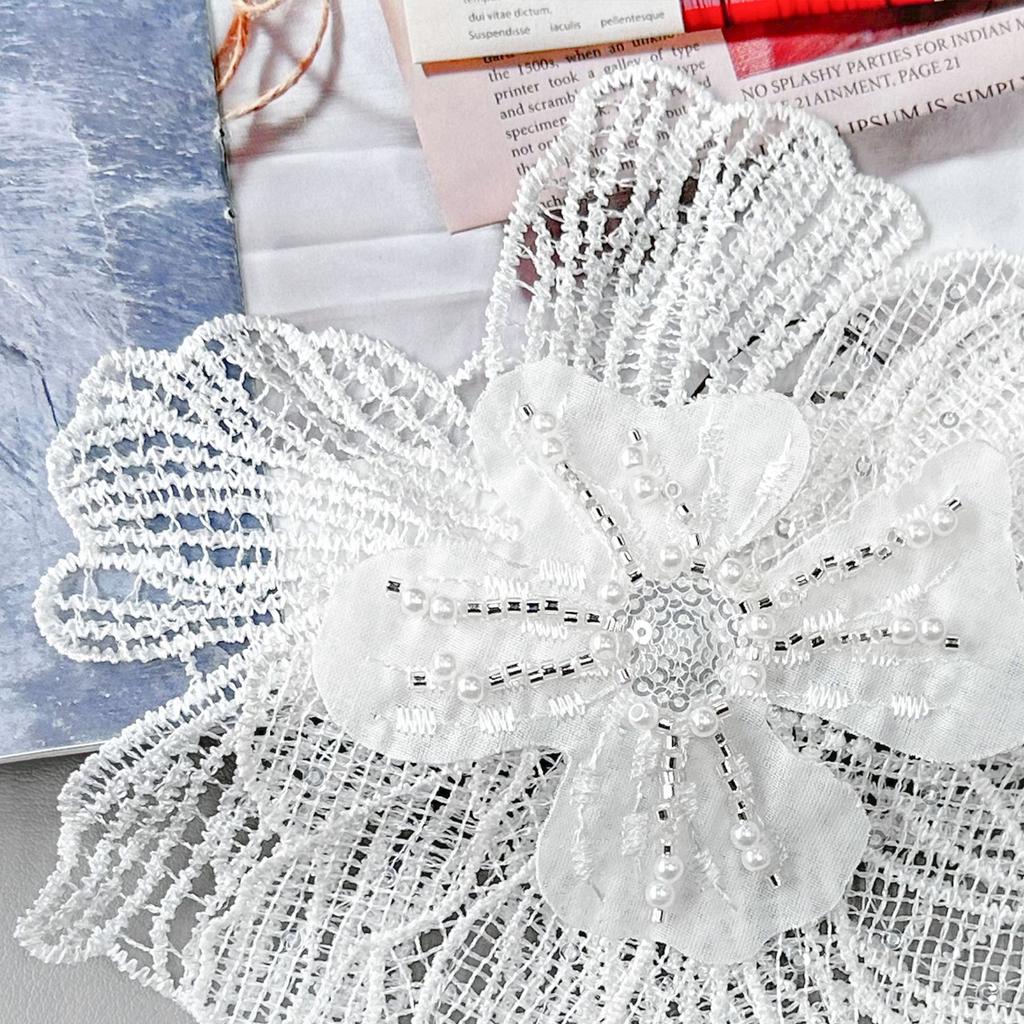 White Mesh Double-Layer Three-Dimensional Flower Bead Corsage Lace Clothing Wedding Dress Decorative Cloth Sticker