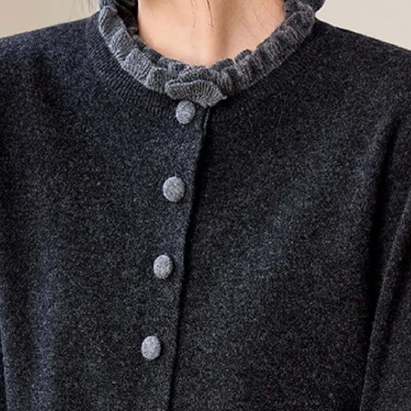 Srcr Women's 100% Merino Wool Ruffle Trim Knit Cardigan