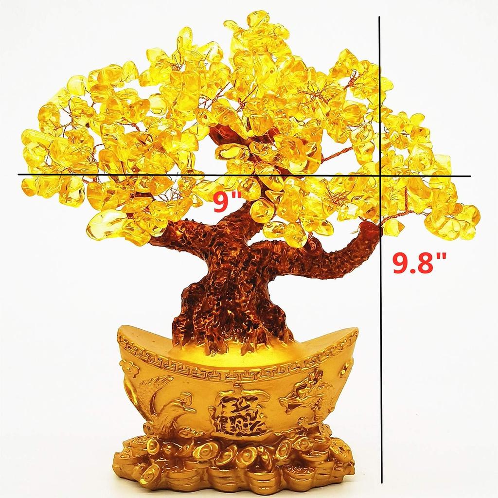 Feng Shui Yellow Quartz Crystal Tree, Bonsai Style Money Trees Decoration for Luck and Wealth (Yuan Bao)