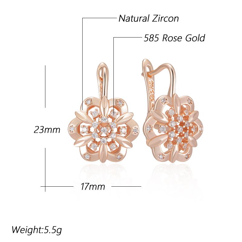 Crystal Flower Ethnic Bride Drop Earrings For Women  Rose Gold Color With Natural Zircon Accessories Daily Jewelry