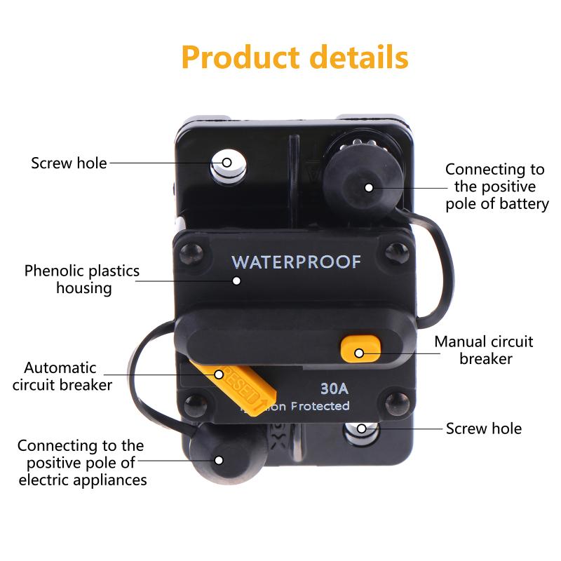 §DC12V-48V Waterproof 30A-300A Circuit Breaker, Manual Reset Fuse Holder For Car Boat Marine RV Solar System