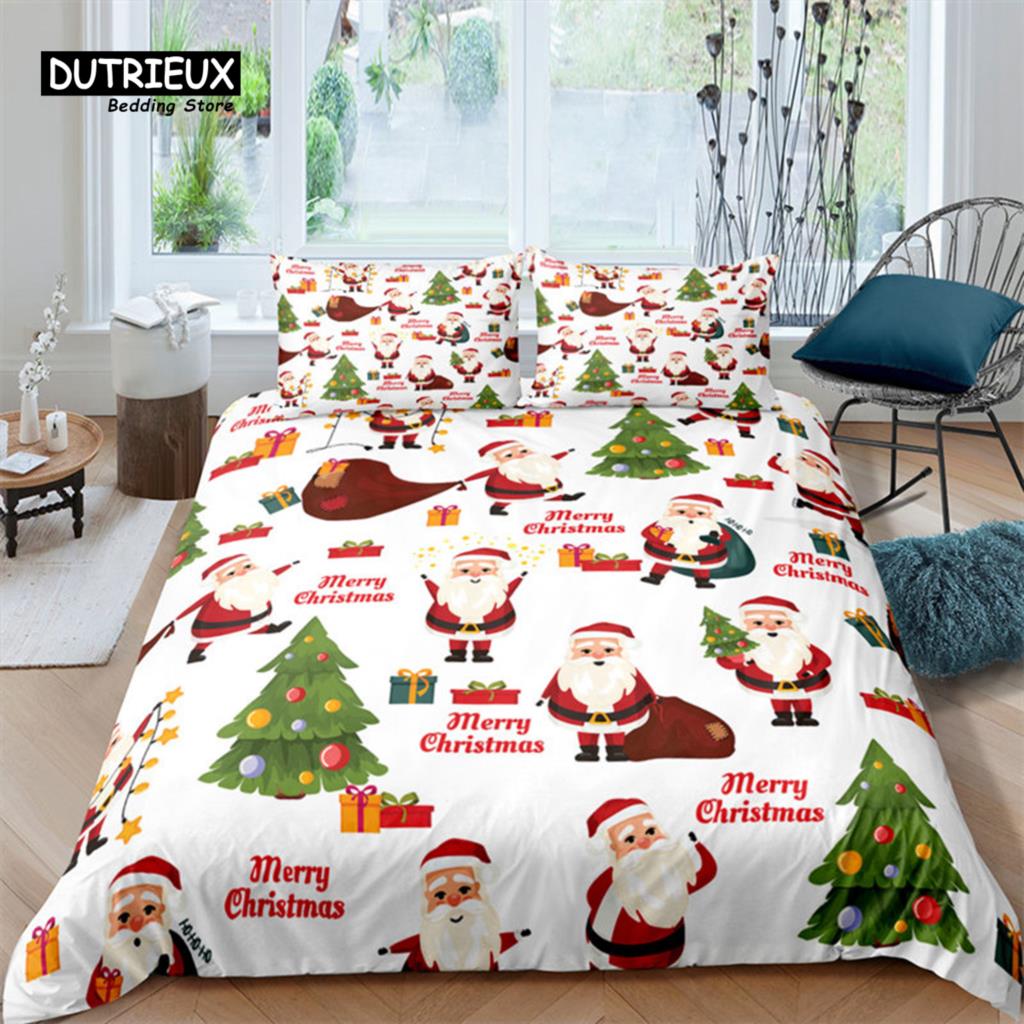 Cartoon Santa Claus Bedding Set King Queen Size Microfiber Christmas Dogs 3D Print Duvet Cover For Kids Pillowcases Home Textile