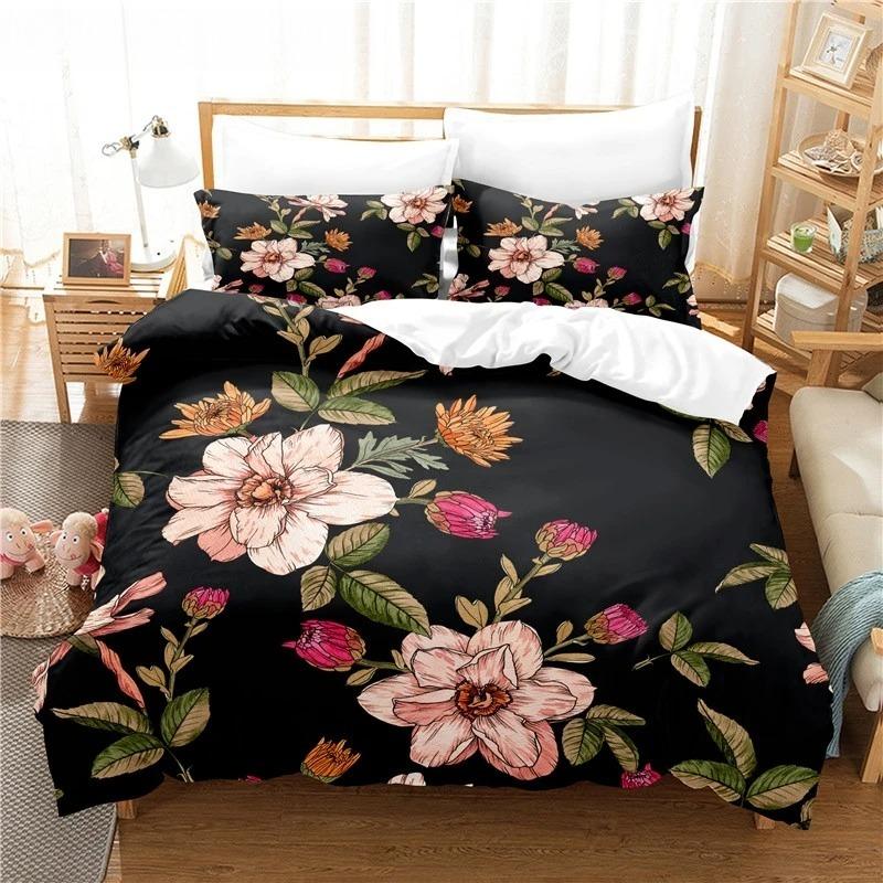 Elegantes Blumen-Bettwäscheset, Bettbezug-Set, 3D-Bettwäsche, Digitaldruck, Queen-Size-Bettwäscheset aus Polyester, modisches Design, bunt