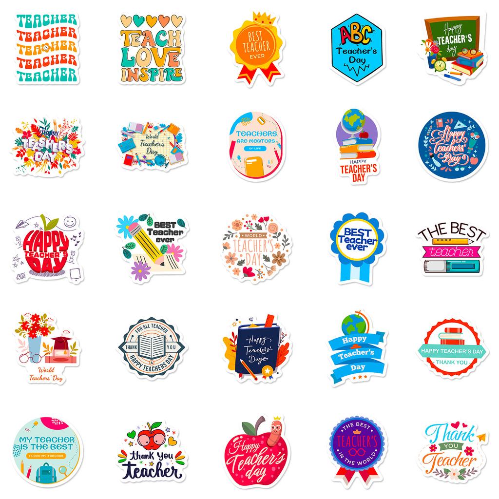 50 KS Samolepek ke Dni učitelů - Anglické frázové nálepky na dárky, sešity, DIY