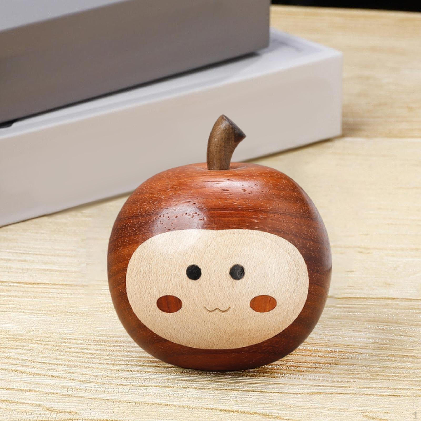 Small Apple Figurine Ornament Decorative Sculpture Shelf Simulation Fruit Handcarved Wooden Statue