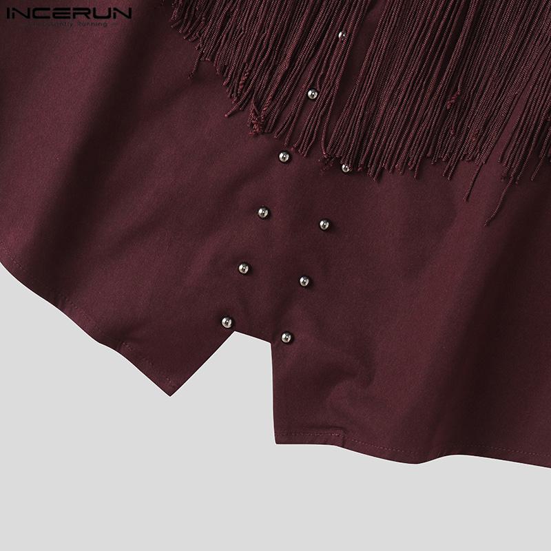 INCERUN Summer Men V Neck Tassel Decorative Clasp Casual Suede Waistcoat