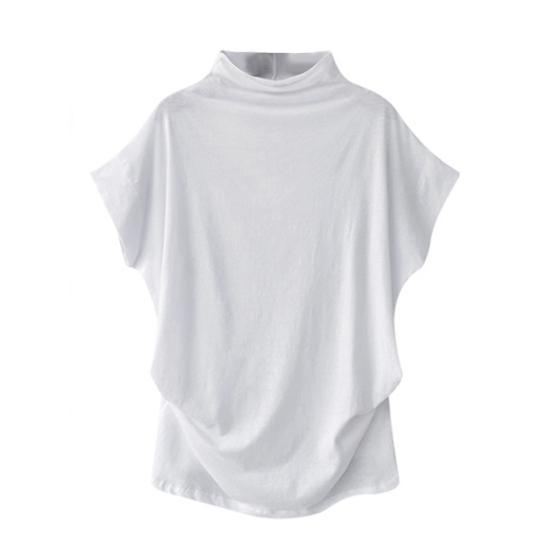 Women Plus Size Solid Color High Neck Short Sleeve T-Shirt Loose Bottoming Top