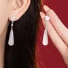 PANJBJ 925 Sterling Silver Rose Hotan Jade Earring for Women Girl Ethnic Style Versatile Temperament Jewelry Gift Dropshipping