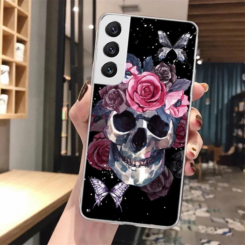 Floral Sugar Skull Flower Soft Phone Case For Samsung Galaxy S24 S23 S22 S25 Ultra S21 Plus S20 FE S10 + S24Ultra Pattern Capa S