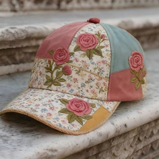 Baseball Hat Embroidery Flower Pattern 3D Printing Retro Sun Protection Summer Cap Hiking Outings Traveling
