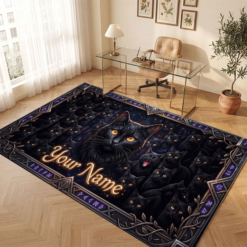 Cat Theme Crystal Velvet Floor Rug Personalized Custom Name Text Warm Carpet Home Decoration