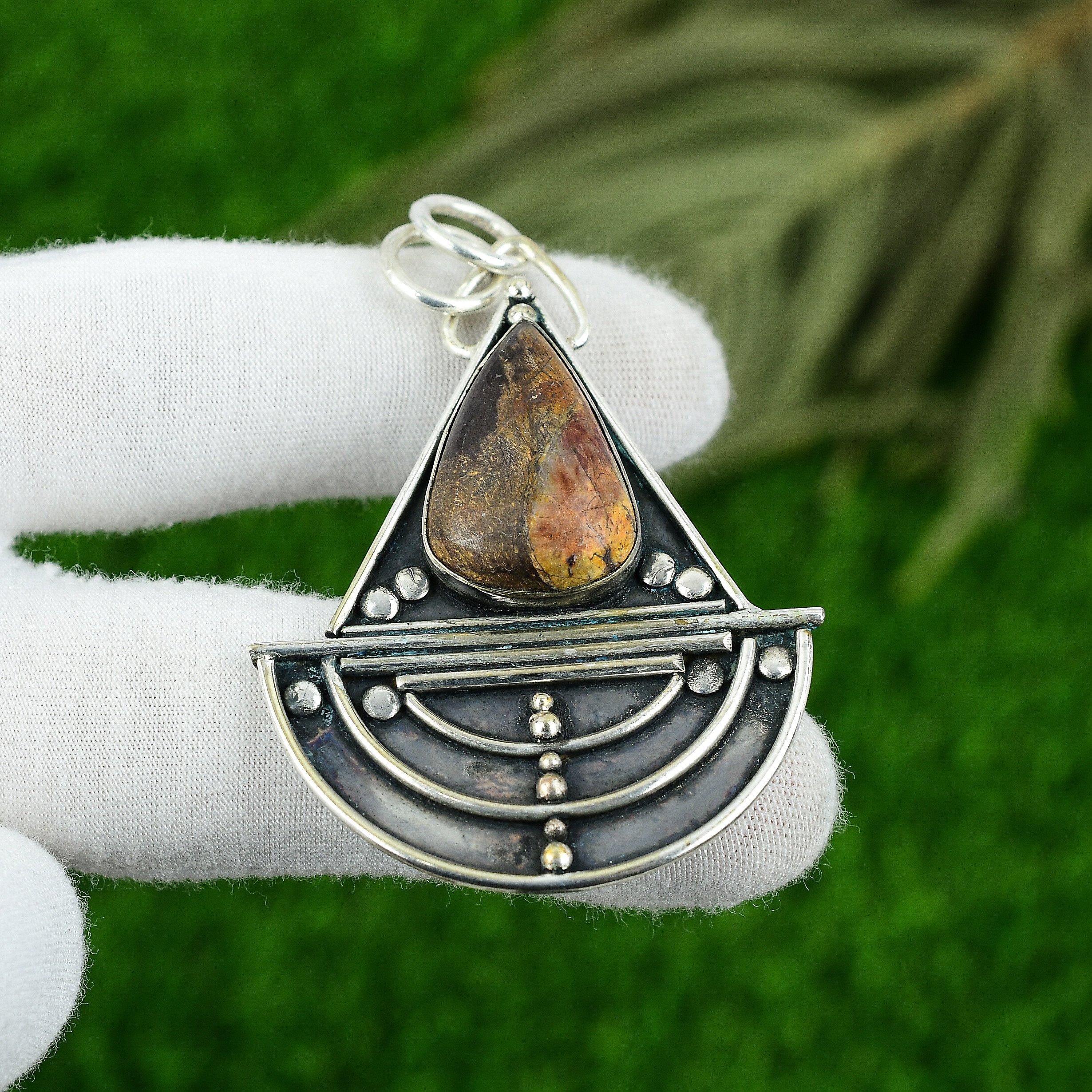 

Natural Bird Eye Jasper Gemstone Pendant 925 Sterling Silver Indian Jewelry