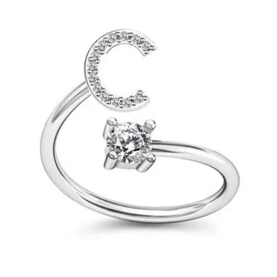 Zircon Initial A-Z Letter Rings for Women Girl Adjustable Opening Ring Name Alphabet Female Wedding Fashion Jewelry Gift
