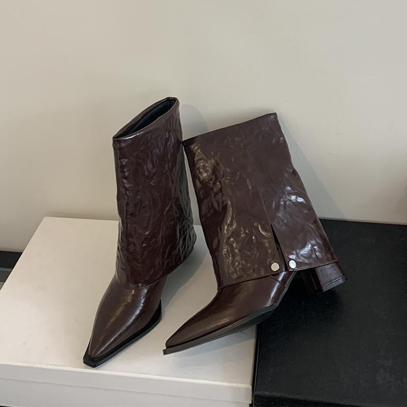 

Miting pointed short boots women s 2025 autumn and winter thick heel medium heel bare boots retro boots Martin boots women s western cowboy boots 39