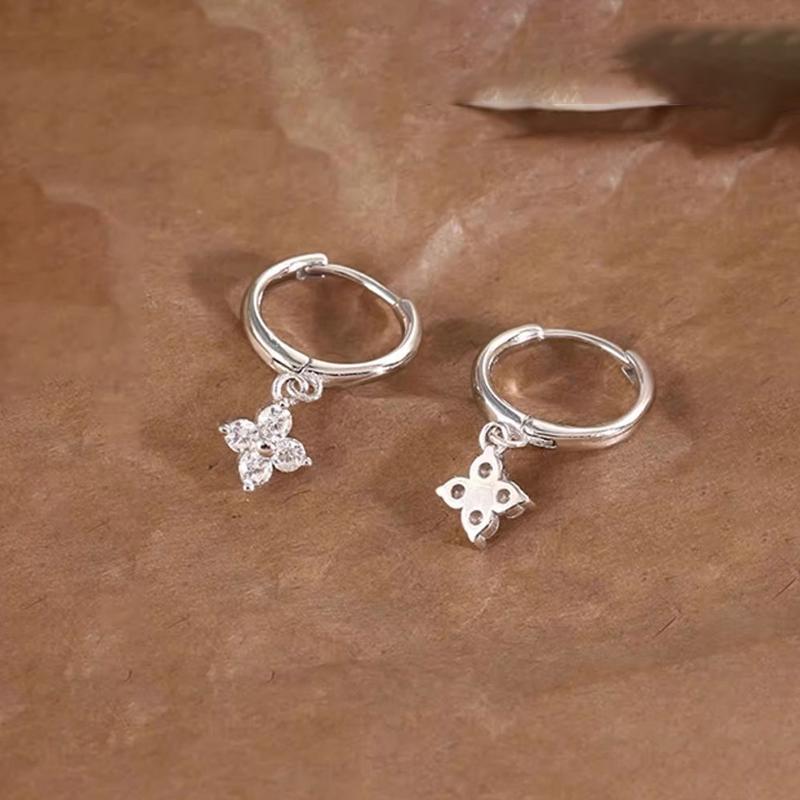 925 Silver Needle Zircon Flower Pendant Stud Earrings For Women Classic Jewelry Light Accessories