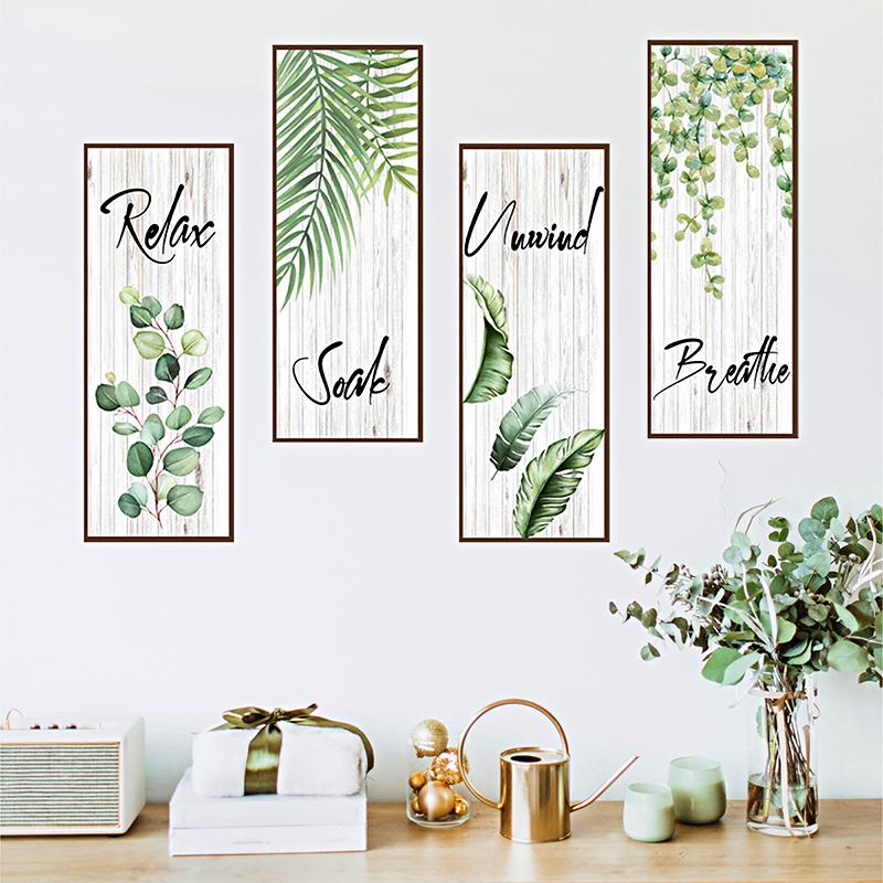 

4pcs Relax Unwind Self-adhesive Soak Breathe Removable Wall Sticker Home Decor Wall Decals Painting Plant and Letter 22*58cm