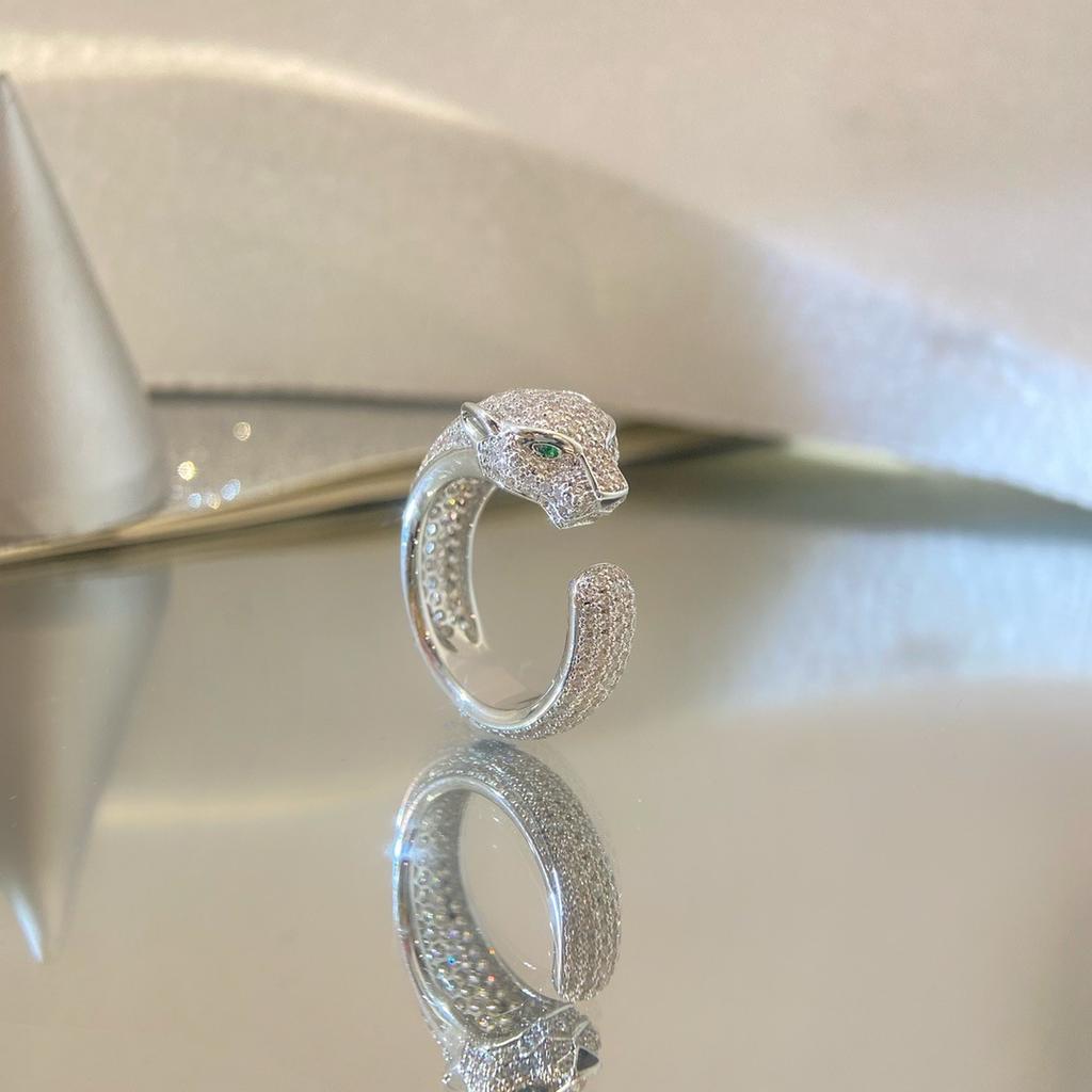 Leopard Voll Diamant Ring Hoher Sinn Europäisch und Amerikanisch Leopardenkopf Partnerring Temperamentvolles Mädchen