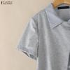 ZANZEA Women Stripe Splice Turn Down Collar Short Sleeve Blouse