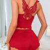 Scalloped Rib-Knit Camisole Pajama Set: European & American Style Women's Casual Homewear