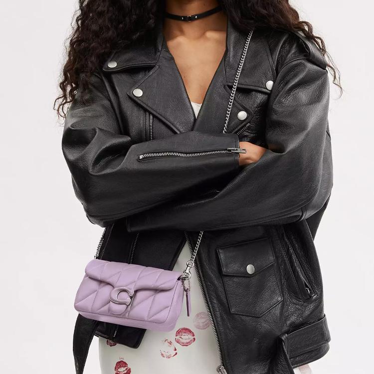 Coach Getigert 18 Weich gesteppte Tigerstreifen Napa-Leder Umhängetasche Kleine Damen Taschen Hell-Lila CR109-LHSF1