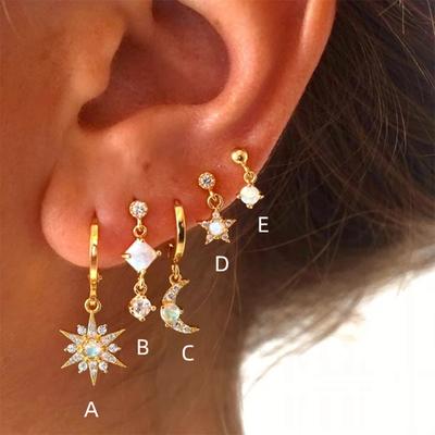 Fashion Jewelry Cute Hoop Earrings for Women 925 Sterling Silver Gold-plated Star Niche Luxury Opal Jewelry